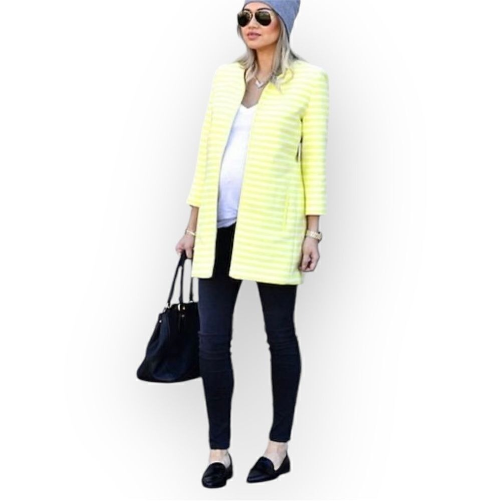 Nordstrom Hinge Open Front Knit Coat Striped Yellow White Size M NWT